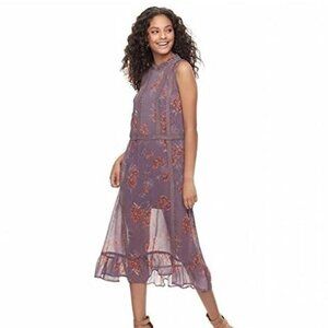 NEW Mason & Belle Plum Pudding Floral Summer Chiffon Boho Romantic Dress P6709